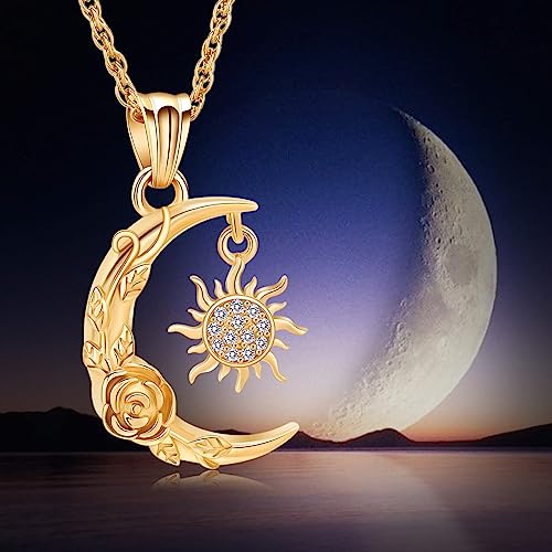 shajwo Cremation Jewelry Crescent Moon and Sun Rose Urn Necklaces for Ashes for Women Men Memorial Human Ashes Pendant Gold
