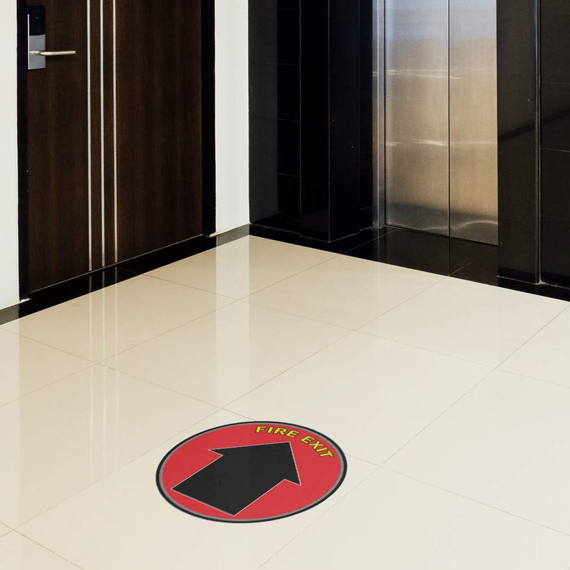 Fire Exit Floor Decals Red Anti-Slip Round Shape A Lifestyle Industrial Emergency Signs Stickers 17Inches Longer Side