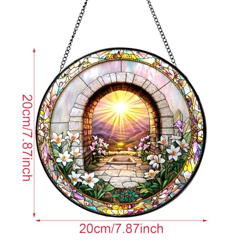 7.87 Inch Religious Stained Glass Window Hanging,Sky Mirror Stained Glass Suncatcher Window Panel Christianity Suncatcher Decor for Birthday for Women, Men, Wife, Aunt, and Mom Sky Mirror&flower
