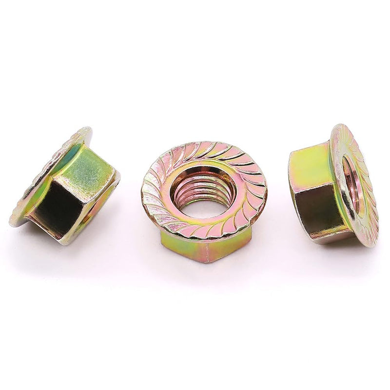 [Australia - AusPower] - M10-1.5mm Serrated Flange Hex Nuts Lock Nuts Locknuts 10 PCS, Yellow Zinc Plated, Full Thread, DIN6923 M10-1.5 