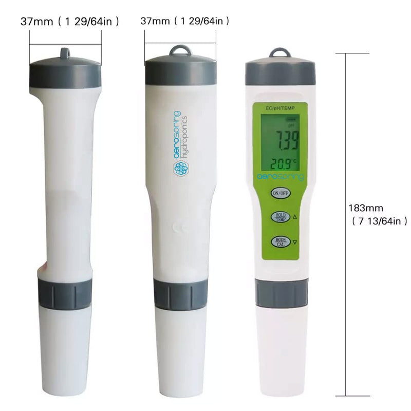 [Australia - AusPower] - 3-in-1 Waterproof Multifunction Digital Meter, Measures Electrical Conductivity (EC), pH and Temperature Functions Specially Designed for Hydroponic Systems 