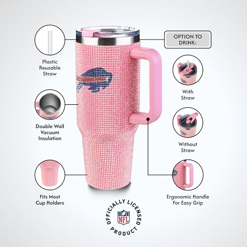 The Memory Company Officially Licensed 40oz Pink Bling Game Day Tumbler, Buffalo Bills