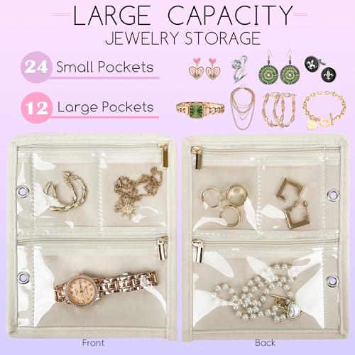 Travel Jewelry Organizer Case,Small Jewelry Bags Jewelry Storage Book Binder with Clear Zipper Velvet Pouch for Traveling,Earrings, Rings, Necklace, Bracelet (Pink) Pink