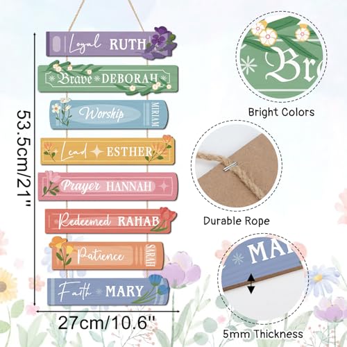 IARTTOP Women of The Bible Verse Christian Floral Wooden Hanging Sign Faith