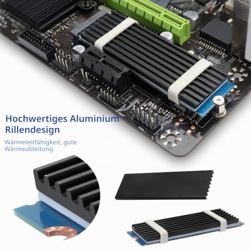 4 Pack M.2 SSD Heatsink VooGenzek Aluminum Heatsink with M.2 SSD Screws and Heat Conductive Silicone Pads for M.2 Heatsink Laptops and Desktops, 70x22x3mm, Black Black - 70X22X3 mm