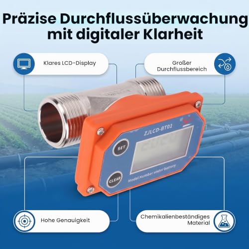 Digital Water Meter Stainless Steel Flow Sensor Acid Alkali Resistant Water Meter Water Meter Water Meter for Garden Hose Irrigation of Farmland