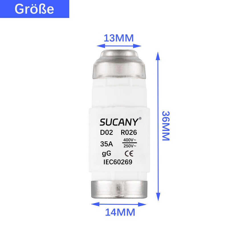 Ceramic Neozed Fuse Inserts, D02 35A gL/gG 400VAC E18 D0 Type Fuse Insert, for Cable and Line Protection (Pack of 10) D02 35A - 10 Stück