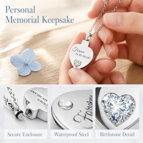 Urn Necklaces for Ashes, Stainless Steel Cremation Jewelry, Heart Keepsake Pendant, Memorial Ashes Holder for Women