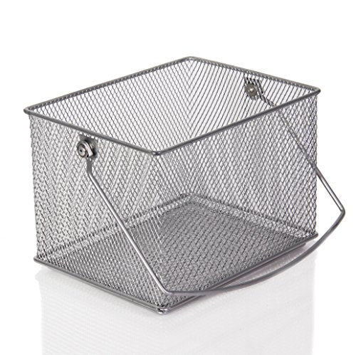 YBM Home Mesh Wire Food Storage Organizer Bin Basket with Handle for Kitchen Pantry, Cabinets, Bathroom, Laundry Room, Closets, Garage - Rectangle Metal Farmhouse Mesh Basket, 2 PACK