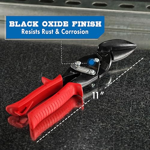 Midwest Snips Blackout Aviation Snips, left-cut offset tin snips with black handles