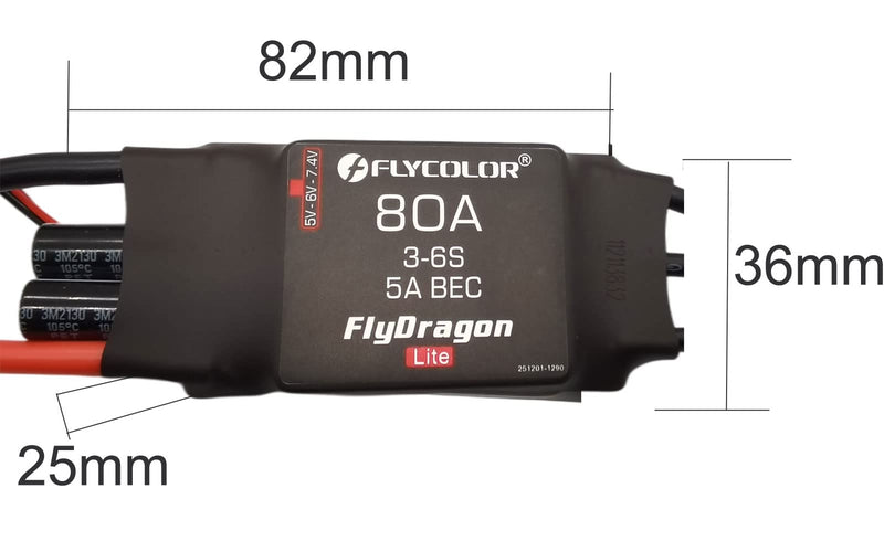 Flycolor 80A ESC 3-6S Electric Speed Controller 5v/6v/7.4v 5A BEC with XT60 & 3.5mm Bullet Plugs for RC Drone Airplane Brushless Motors