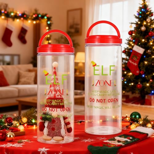 2 Pack Christmas Elf Carrier 4.7 x 4.7 x 12.2 Inch Plastic Elves Carrying Case with Lids Handle Holiday Elf Decoration Container for Xmas Holiday Family Travel Adventures Gift
