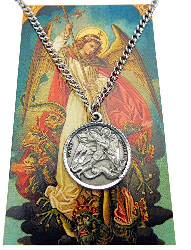 Westmon Works St Michael Pewter Medal One Inch Saint Pendant on a Stainless Steel Chain Boxed Gift Set