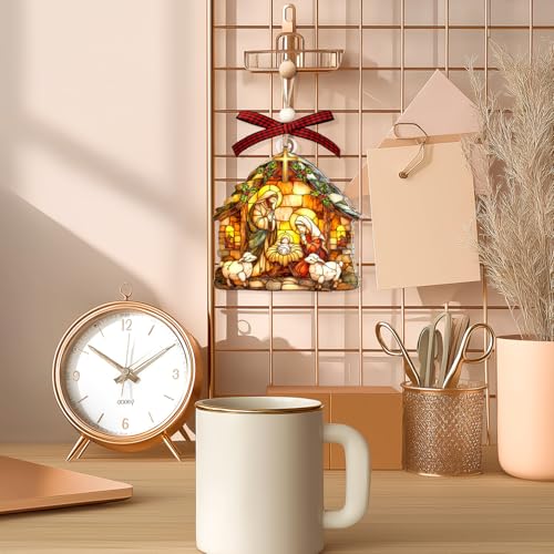 Nativity Ornaments - Religious Christmas Ornaments - Nativity Scene Ornament for Christmas Tree - Christian Gifts for Women, Baby Jesus - Hanging Faux Faux Stained Glass 2025 Nativity Ornament 2025