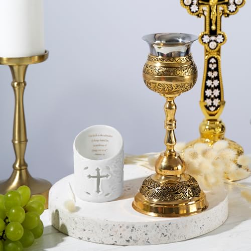 DreamsEden Candle Holder Ceramic Christian Cross Tea Light Holder with Bible Fresh Tealight Cup Votive Candle Holder for Wedding Home Decor (Faith) Faith