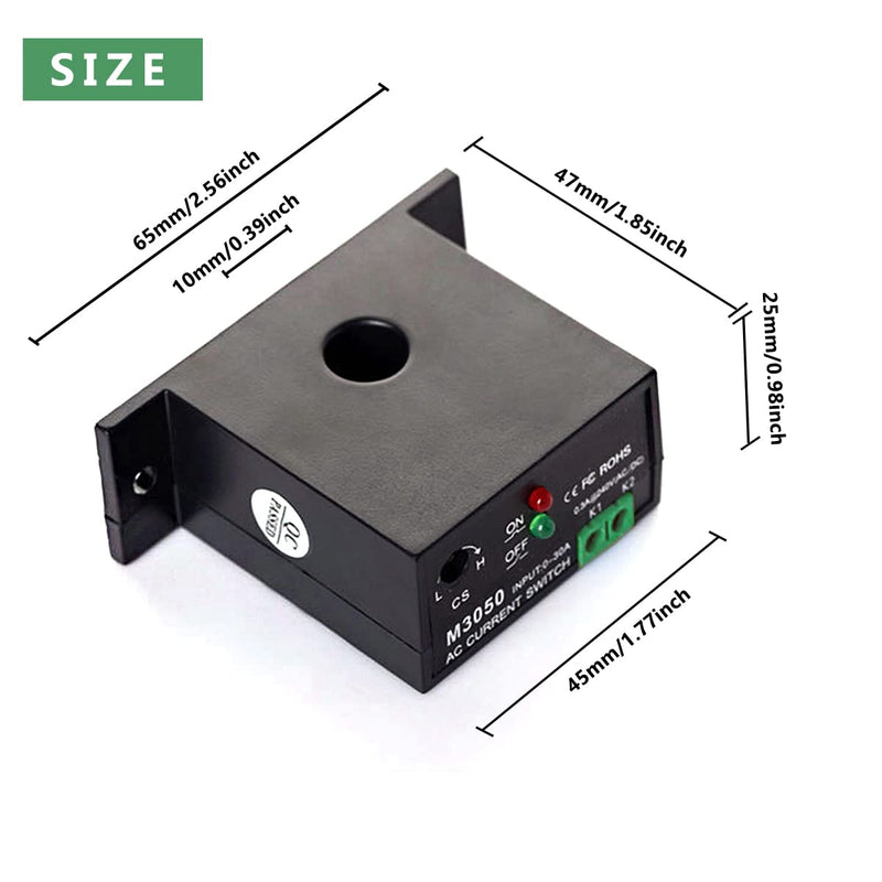 AC Current Sensing Switch, Adjustable Self-Powered Sensing Switch Normally Open Amp Sensor Monitoring Relay for Automated Equipment (0.2-30A) 30A