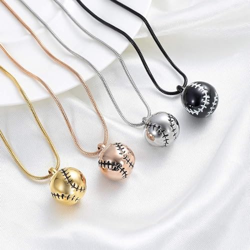 Baseball Cremation Jewelry Urn Necklace for Ashes for Women Men Loved One Memorial Keepsake Urn Jewelry Ashe Pendant Silver&black
