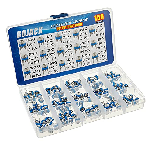 BOJACK 15 Values 150pcs 100ohm - 2M Ohm Variable Resistance 6mm Potentiometer Classification Suit Package in a Clear Plastic Box