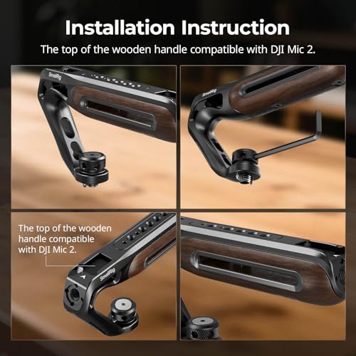 SmallRig Wooden Top Handle with Retractable 1/4''-20 and 3/8''-16 Locating Screw for ARRI, Max Load 15kg / 33.1lb for Universal Camera Cages and Rigs, 2 Cold Shoe Adapters to Mount Accessories- 5252