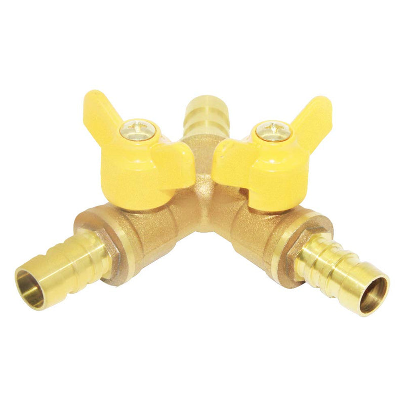 Beduan 3 Way Shut Off Ball Valve, 3/8" Hose Barb 2 Switch Brass Y Shaped Valve 3/8 Inch Fixed