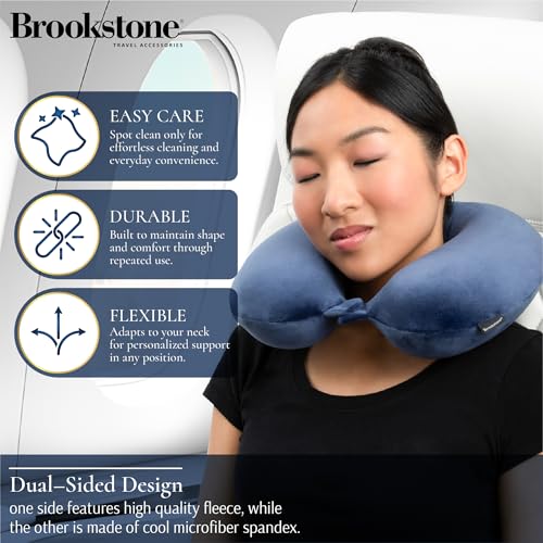 Brookstone Travel Neck Pillow - Lightweight U-Shaped Memory Foam Travel Pillow for Airplane, Car Travels & Sleeping, Blue One Size