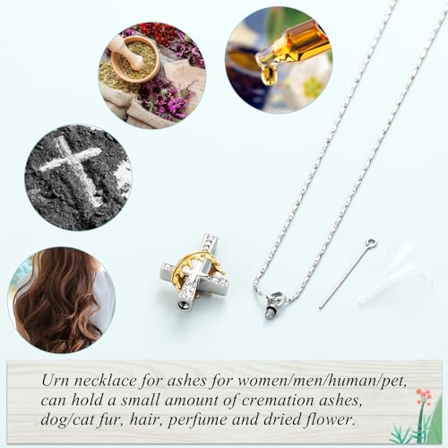 Imrsanl Crown Cross Urn Necklace for Ashes for Women Men Gold