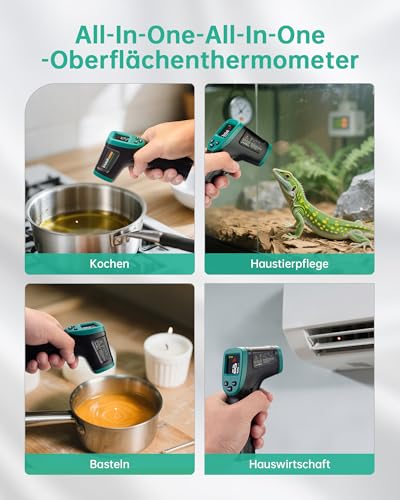 ERICKHILL Infrared Thermometer -50℃~800℃, Non-Contact Digital Laser Temperature Meter with LCD Display, Adjustable Emissivity - Suitable for Cooking/Grilling/Freezing/Industry, Black -50-800℃