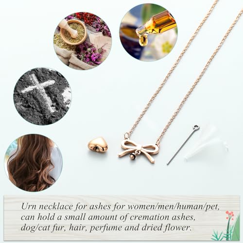 Imrsanl Bow Heart Urn Necklace for Ashes for Women Cremation Jewelry Loved Ones Funeral Memorial Ashes Holder Locket Stainless Steel Keepsake Pendant Rose Gold