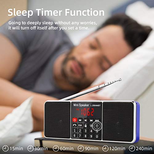[Australia - AusPower] - PRUNUS J-288 Portable Radio AM FM Radio with Bluetooth Speaker, Sleep Timer, Power-Saving Display, Ultra-Long Antenna, AUX Input & USB Disk & TF Card MP3 Player, NO Manual Preset Blue 