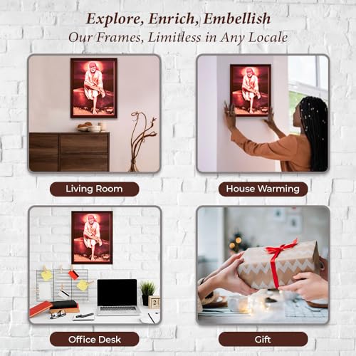 Handicraft Store SANVIKA Sai Baba Poster Frame Wall Decor, Sai Baba Photo Art Frame For Living Room Decor, Hindu Decor For Home Office, Pooja Room- 12" x 9" (Sai Baba Sitting On Rock)