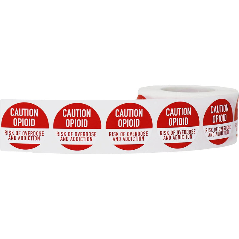 Caution Opioid Addiction Warning Labels, 1" Inch Round, 500 Total per roll