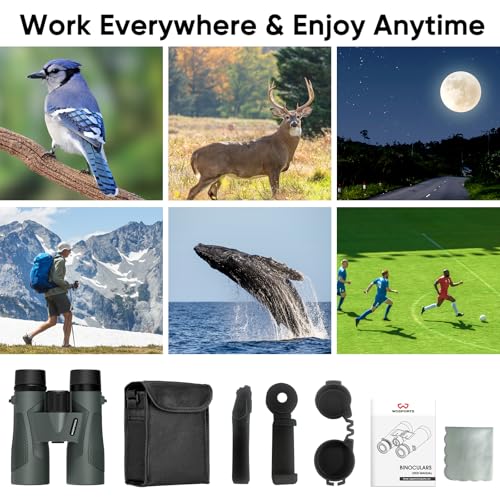 WOSPORTS 10x42 Binoculars for Adults, IP67 Waterproof Binoculars Green 10 x 42 Millimeters