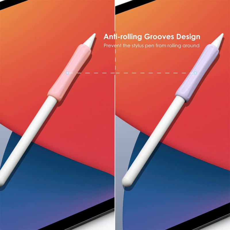 [Australia - AusPower] - ProElife 2-Pack Ergonomics Grip Holder Anti-Rolling Protective Sleeve Cover for Apple Pencil 2nd & 1st Gen 2022-2018 iPad Pro 12.9'' 11''/Air 10.9'' Stylus Accessory Kits (Pink/Purple) Pink/Purple 