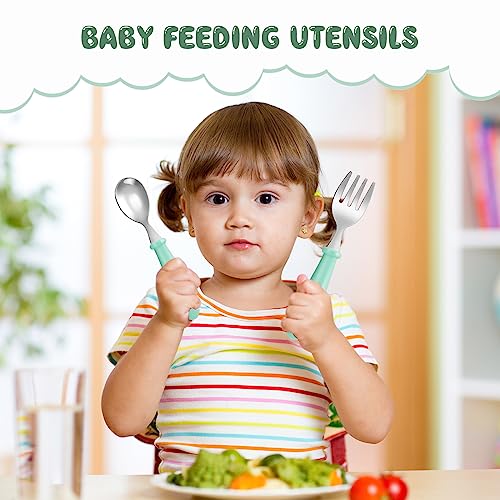 Dandat 48 Pcs Toddler Utensils Kids Silverware Set Stainless Steel Baby Forks and Spoons Toddler Safe Flatware Metal Kids Cutlery with Round Thick Grip Handles for Self Feeding, Dishwasher Safe