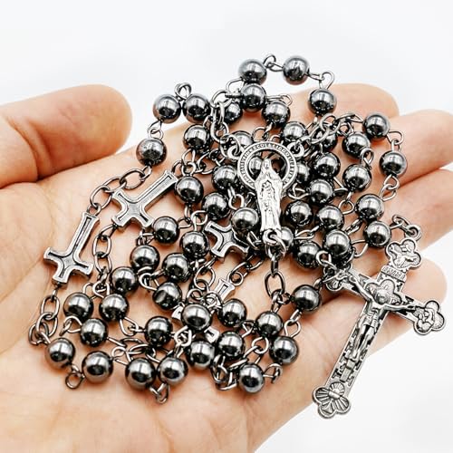 Rosary Beads Catholic for Man and Woman - Natural Black Stone Gemstone Rosary Beads.