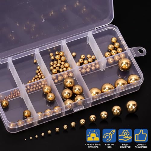 Glarks 160pcs 1-12mm 13 Sizes Metric Precision Chrome Steel Assorted Loose Bicycle Solid Brass Bearing Balls Assortment Kit