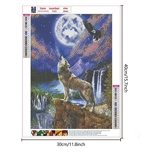 5D DIY Diamond Art Painting for Beginners Adults, VETPW Full Drill DIY Crystal Rhinestone Diamond Embroidery Painting Cross Stitch Arts Craft for Home Wall Decor (30x40CM) - Wolf in the Moonlight