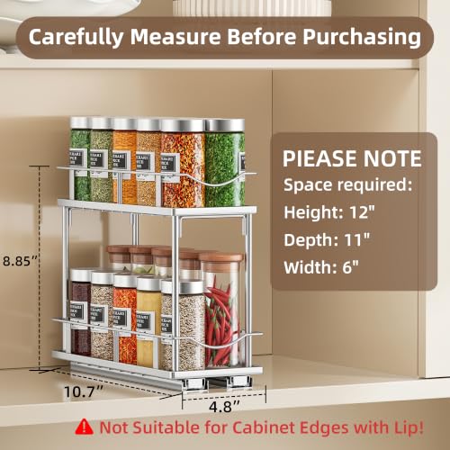 Bunoxea Pull Out Spice Rack 2 Pack,Slide Out Cabinet Spice Rack,Silver Silver