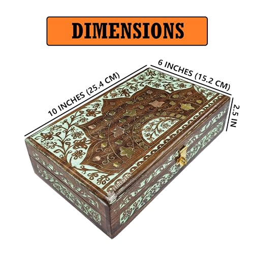 Handmade Decorative Wooden Jewelry Box, Kit, Vanity,Trinket, Organizer For, Ladies, Men, Women, Gold, Cash,Multipurpose Keepsake, Gift Item (10x6 Inches, Crown Greenish-Blue) 10x6 Inches, Crown Greenish-Blue