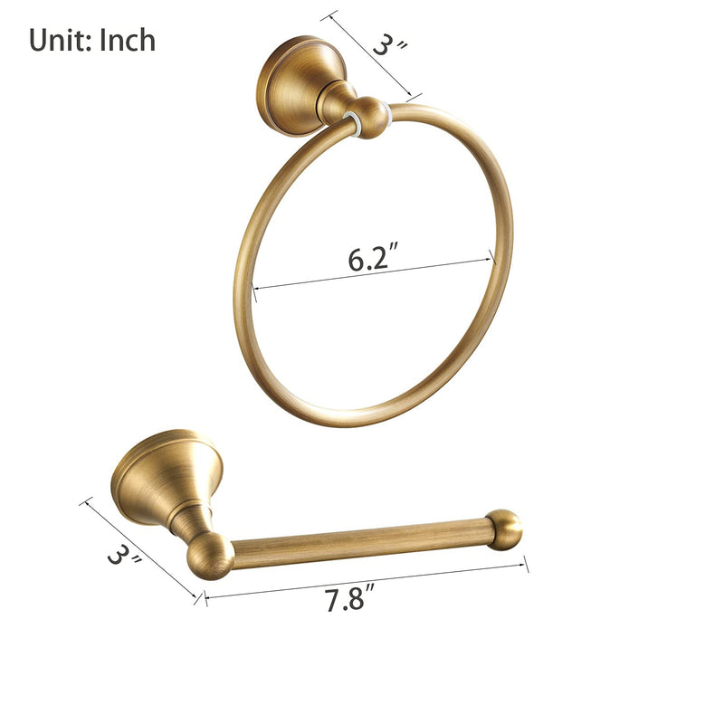 Leyden Antique Brass Toilet Paper Holder Towel Ring, Brass Hand Towel Holder Bathroom Accessories Set Retro Bathroom Hardware Tissue Toilet Roll Holder for Home or Kitchen, 2 Pieces