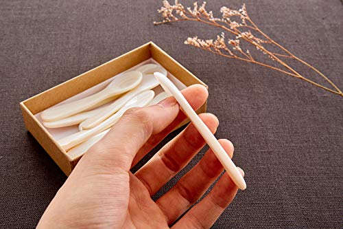 DUEBEL Set of 6 White Mother of Pearl MOP Caviar Spoons for Caviar, Egg, Icecream, Coffee Serving (White, 11x2.5cm)