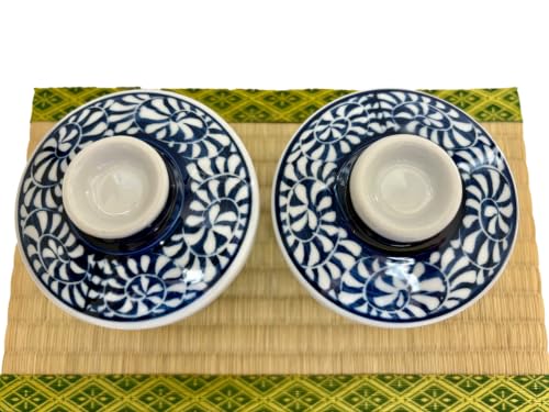Japanese Porcelain Chawan-mushi Cups with Lid, 3.6 x 3.9 inches, 7.8 Fluid Ounces, Mino Ware Karakusa Arabesque pattern, Set of 2 TG16921 from Japan (Karakusa)