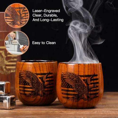 Original Charred Wooden Bourbon Drinking Glass, 11oz Handcrafted Engraved Wood Glass for Men | Unique Unbreakable Whiskey Glass for Dad, Brother, Husband Engrave-2 Pack