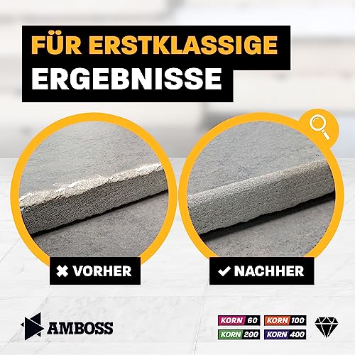 Anvil Tools Sanding Block Set Grit: 60-400 - Diamond Sanding Pad - Sanding Sponge / Suitable for Tiles + Porcelain Stoneware + Glass + Granite + Marble