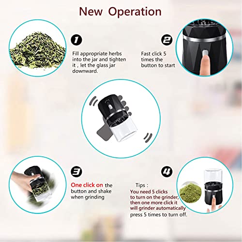 Portable Mini Electric Herb Grinder Spice Grinder with 1.7oz/50ml Herb Jar Mini-black