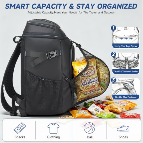 Waterproof Cooler Backpack, 36/50 Can Insulated Leakproof Cooler Bag Beach Black with Camping Mat 36 Can