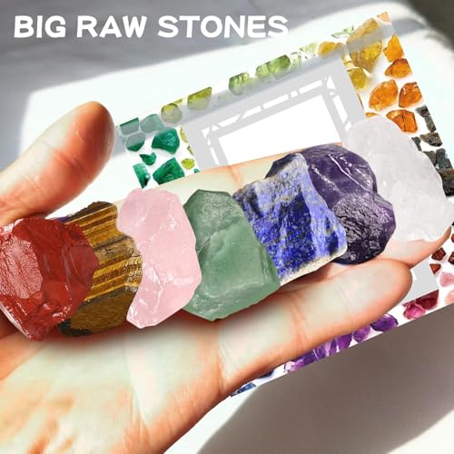 Healing Crystal for Beginners 7 Chakra Crystal Set,23 Pcs Healing Crystal Wiccan Reiki Gift,3 Types of Gemstones,Natural Gemstones,Raw Stones,Crystal Gravel with Instruction 23 Healing Crystal