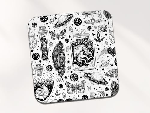 Witchcraft Square Coaster - Pattern Stars Witch Coven Magical Ritual Witchcraft Spiritual Men Women Friend Kitchen Drink #82788