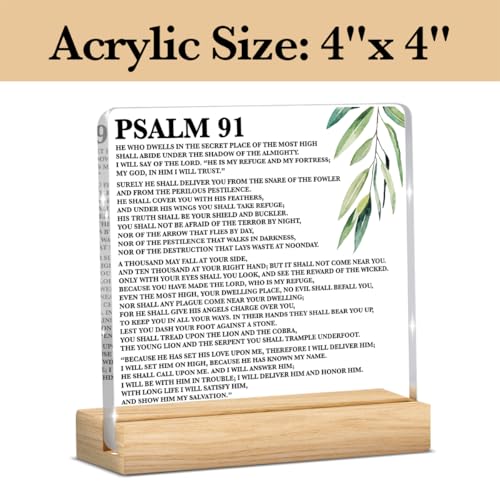 Psalm 91 Inspirational Bible Verse Office Desk Decor, Christian Home Decor, Religious Gifts for Women Men Sister Mother, Acrylic Table Sign Birthday Halloween Christmas Thanksgiving Gifts Psalm 91
