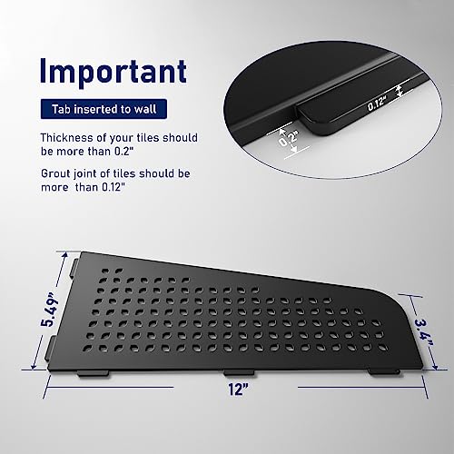 Black 12-inch stainless steel corner shower caddy shelf by Bernkot, quadrilateral design for bathroom organization.